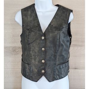 Distressed Leather Biker Vest w/Lace up sides sz M